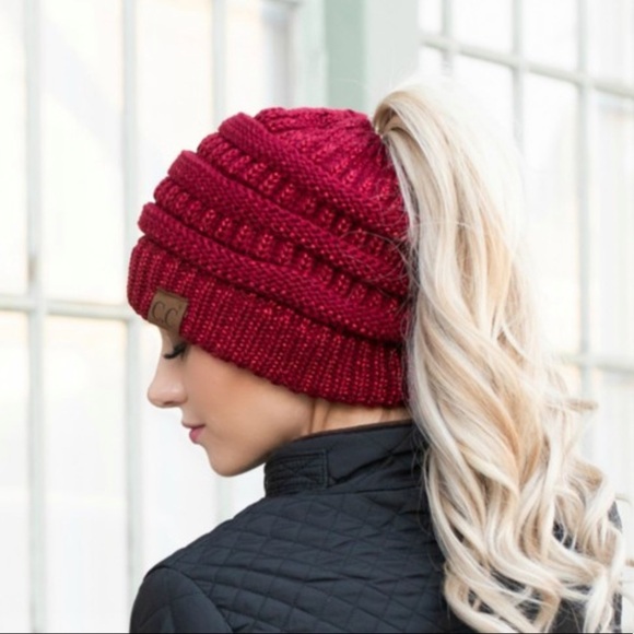 Gray Confetti Messy Bun Beanie - Picture 2 of 4